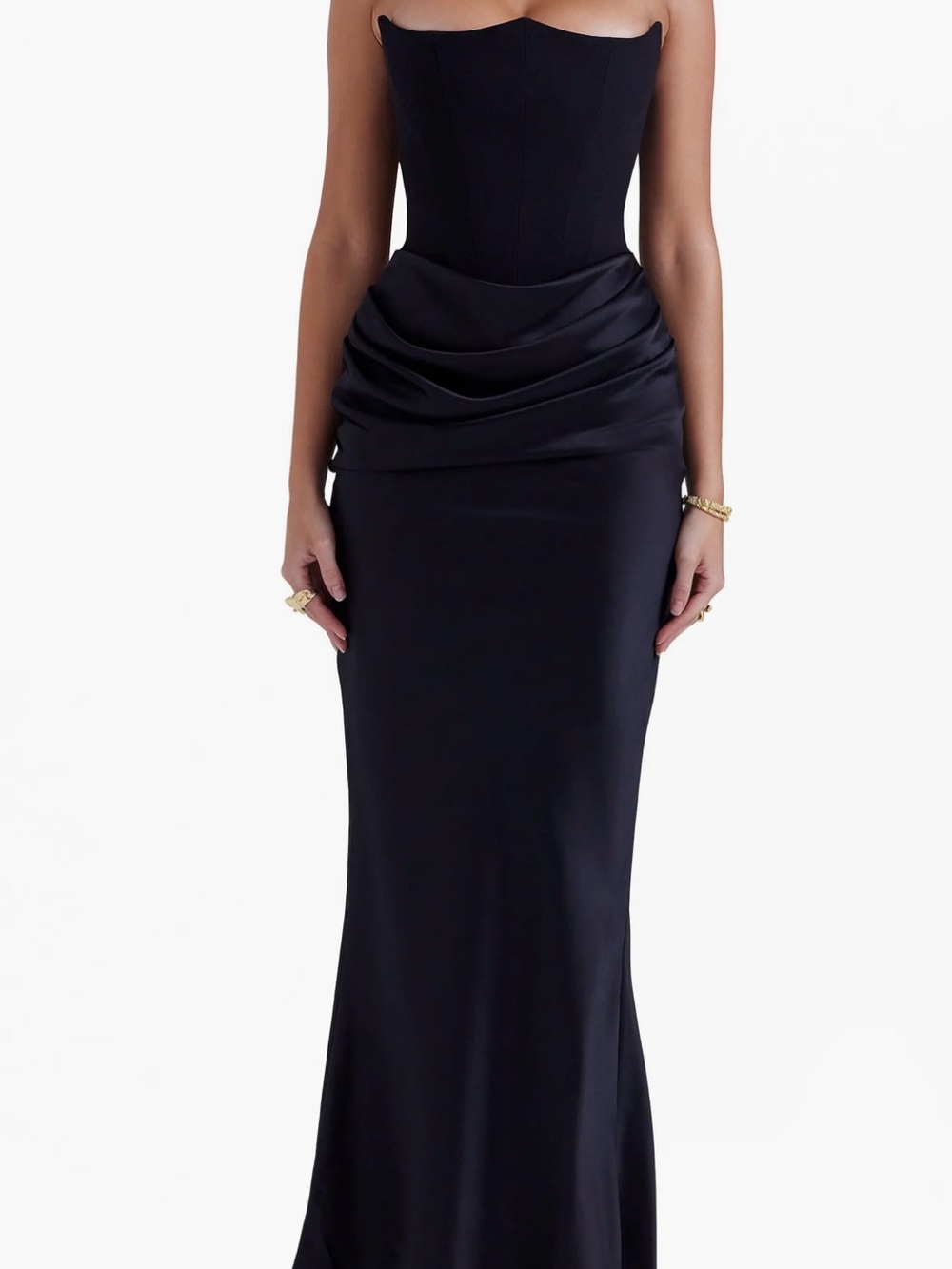 House of CB Black Strapless Draped Maxi Gown